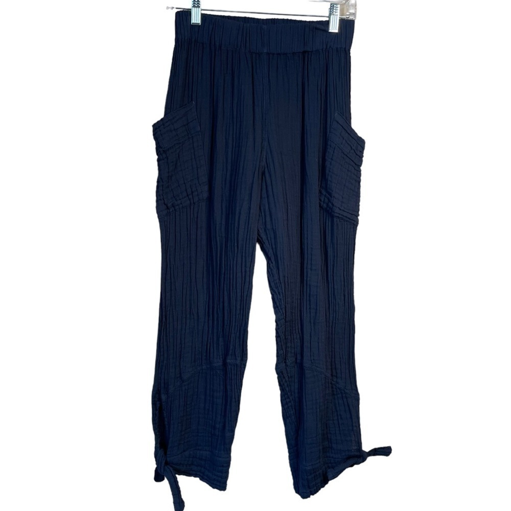 Shannon Passero Navy Blue Cotton Gauze 968 Crop Pants Size Small Pull On